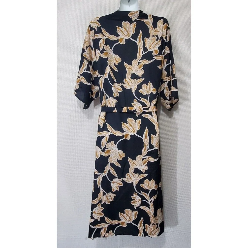 Maison Du Soir Womens Robe S / M Black Gold Floral Kimono Duster Rachel Zoe - Picture 6 of 10